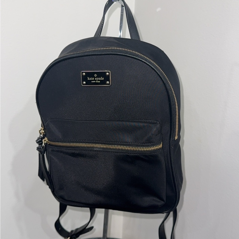 Kate Spade New York Nylon Leather Trimmed Small Black Backpack Bag AUTHENTIC